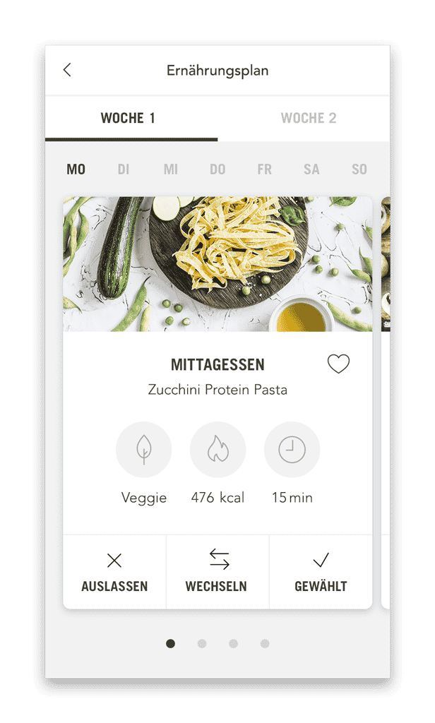 Körperschmiede Ernährungsplan Plan mit Mahlzeiten (Smartphone Ansicht Beispiel Tag)